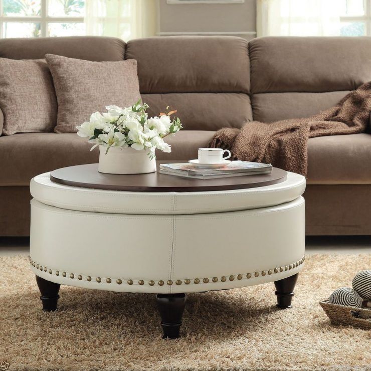 Coffee Table Ottoman Coffee Table Tray Round Serving Tray Effectively With Regard To Round Upholstered Coffee Tables (View 12 of 20)