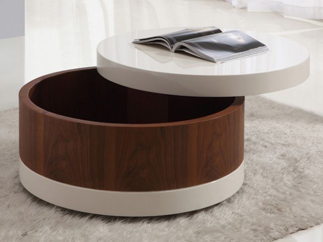 Cool Round Coffee Table Storage Round Leather Coffee Table With Well In Round Coffee Tables With Storages (View 2 of 20)