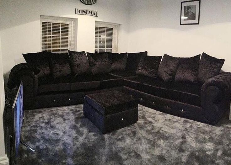 Crushed Black Velvet Sofa Grey Carpet Ideas For The House Well In Black Velvet Sofas (View 20 of 20)