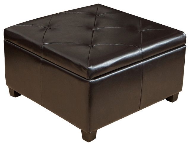 Elegant Brown Leather Storage Ottoman Coffee Table With Tufted Top Well In Brown Leather Ottoman Coffee Tables With Storages (View 16 of 20)