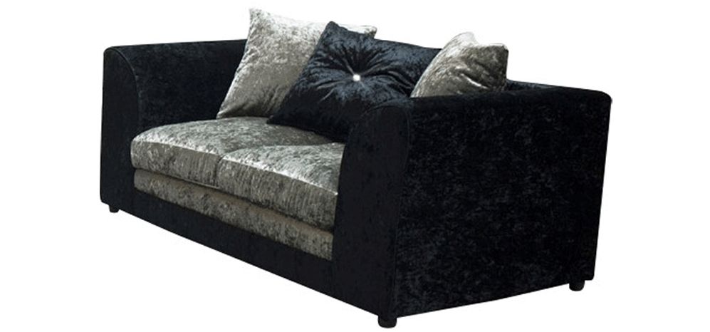 Halo 3 2 Seater Crushed Velvet Black And Silver Scatter Back Nicely Regarding Black 2 Seater Sofas (View 7 of 20)