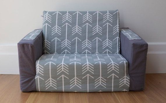 Kids Flip Out Sofa Cover Grey With White Arrows And Grey Base Properly Throughout Flip Out Sofa For Kids (View 10 of 20)