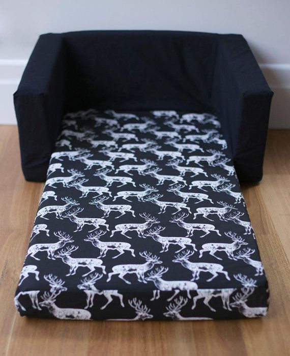 Kids Flip Out Sofa Cover White Deer On Black Print With Your Effectively Pertaining To Flip Out Sofa For Kids 
