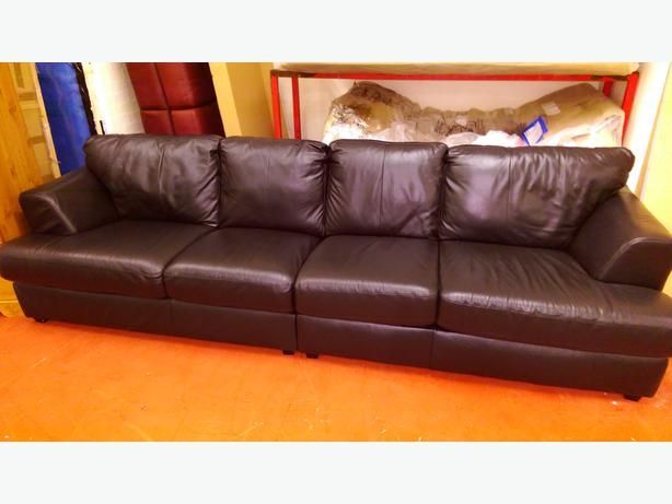 Large 4 Seater Leather Sofa Black Bilston Dudley Definitely Within Large 4 Seater Sofas (View 9 of 20)