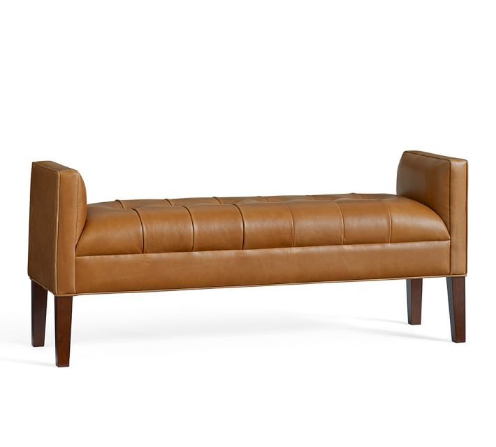 Lorraine Tufted Leather Bench Pottery Barn Perfectly Regarding Leather Bench Sofas (View 19 of 20)