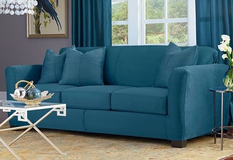 Love The Peacock Blue Color Of This Heavyweight Stretch Suede Well For Teal Sofa Slipcovers (View 2 of 20)