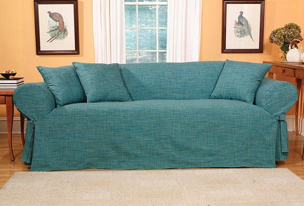 Madras Solid Teal Slipcovers Sofa Free Shipping Today Good Regarding Teal Sofa Slipcovers (View 6 of 20)