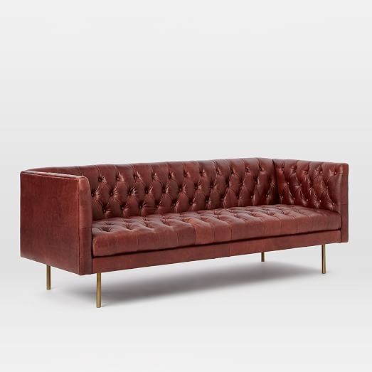 Modern Chesterfield Leather Sofa 79 West Elm Well Inside Leather Chesterfield Sofas (View 18 of 20)