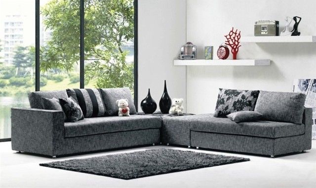 Modern Denim Blue Fabric Sectional Sofa Set Very Well With Regard To Fabric Sectional Sofa (View 20 of 20)