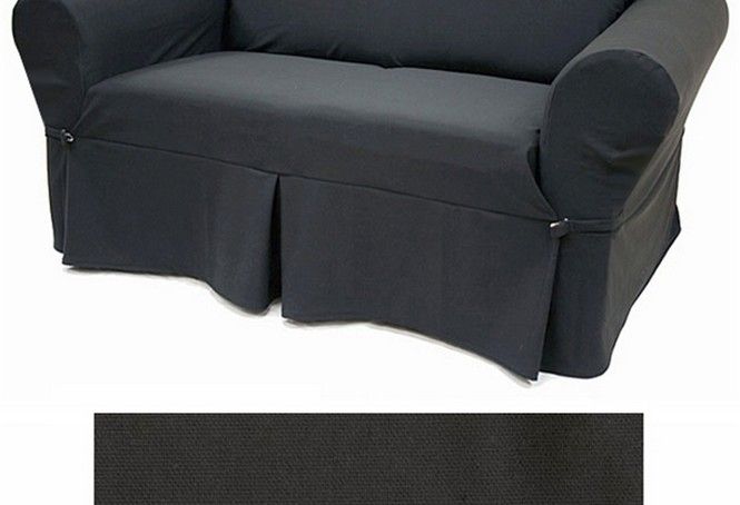 Solid Black Furniture Slipcover Very Well Within Black Slipcovers For Sofas (View 20 of 20)