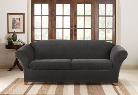 Sure Fit Stretch Pique 2 Seat Individual Cushion Sofa Covers Nicely Intended For Black Slipcovers For Sofas (View 4 of 20)