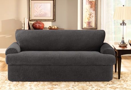 Sure Fit Stretch Pique Three Piece T Cushion Most Certainly For Black Slipcovers For Sofas (Photo 14 of 20)