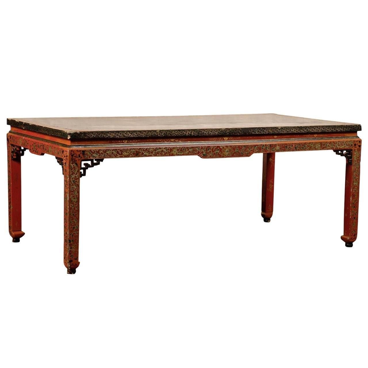 18th 19th Century Chinese Coffee Table With Leather Top For Sale Pertaining To Chinese Coffee Tables (View 12 of 30)