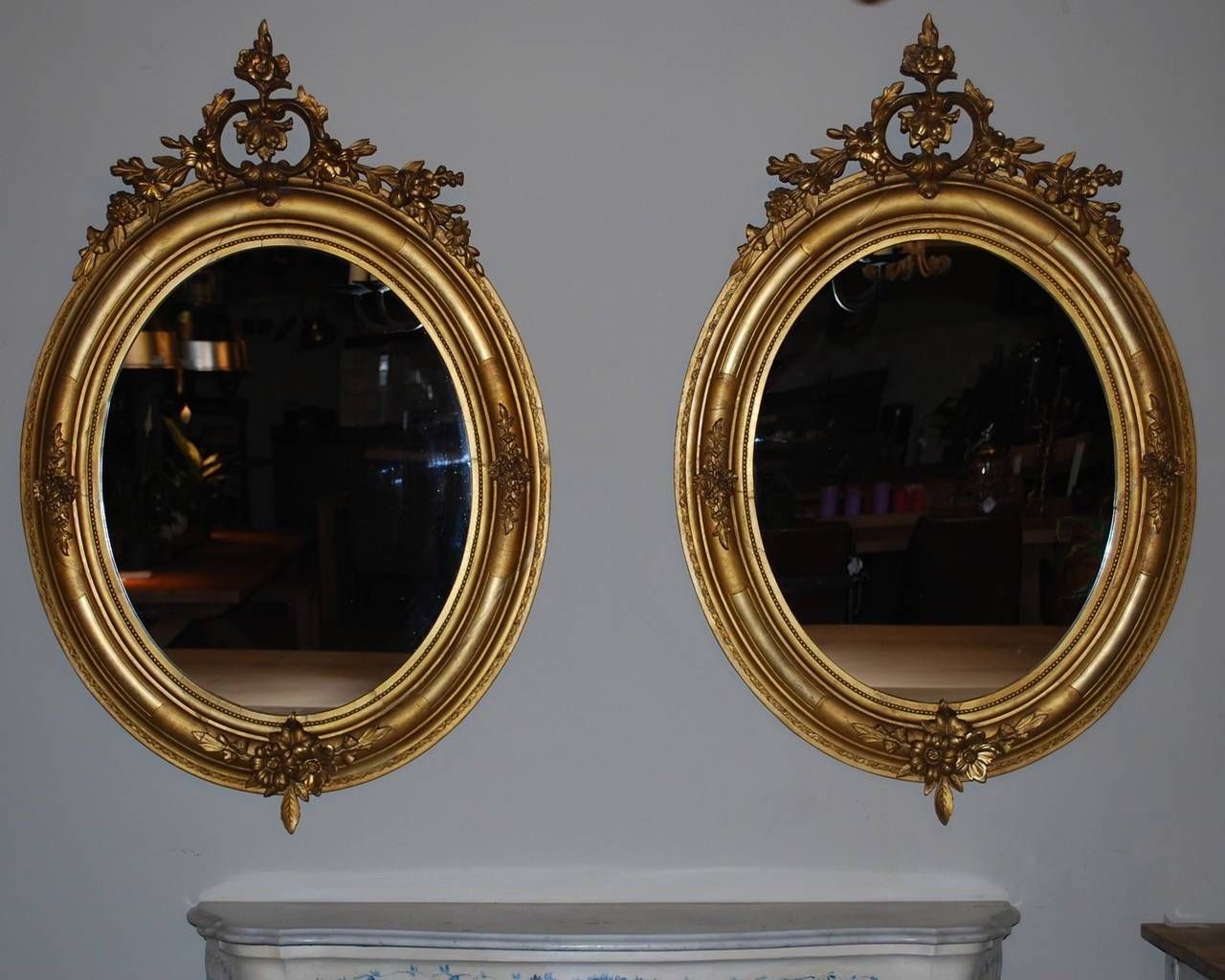19th Century Pair Of Gold Gilded Oval Mirrors At 1stdibs Intended For Gilded Mirrors (Photo 16 of 25)