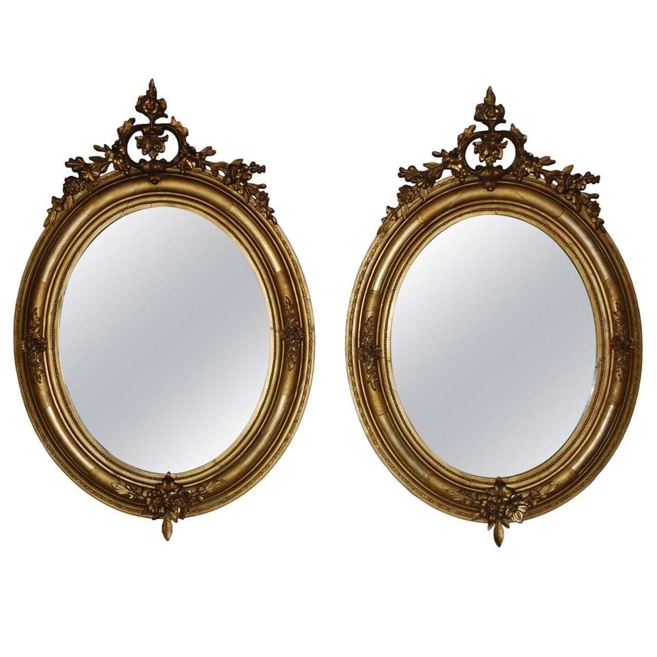 19th Century Pair Of Gold Gilded Oval Mirrors At 1stdibs Pertaining To Gilded Mirrors (Photo 21 of 25)