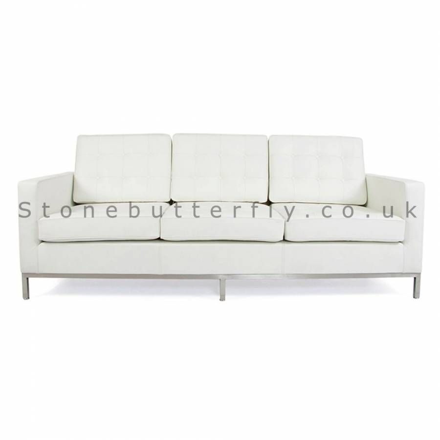 3 Seat Sofa, Florence Knoll Inspired – White Leather Within Florence Knoll 3 Seater Sofas (View 20 of 30)