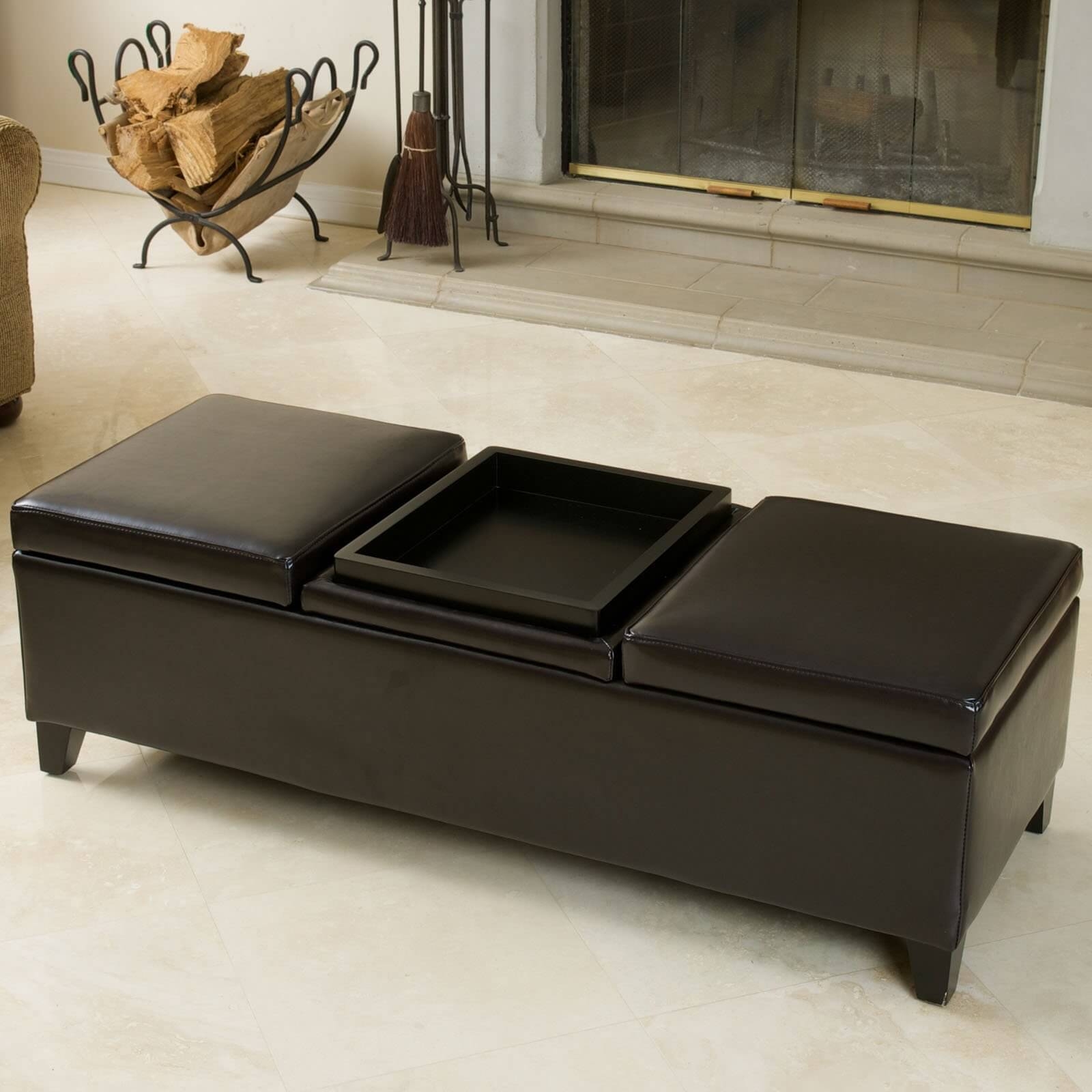 Featured Photo of  Best 30+ of Brown Leather Ottoman Coffee Tables with Storages