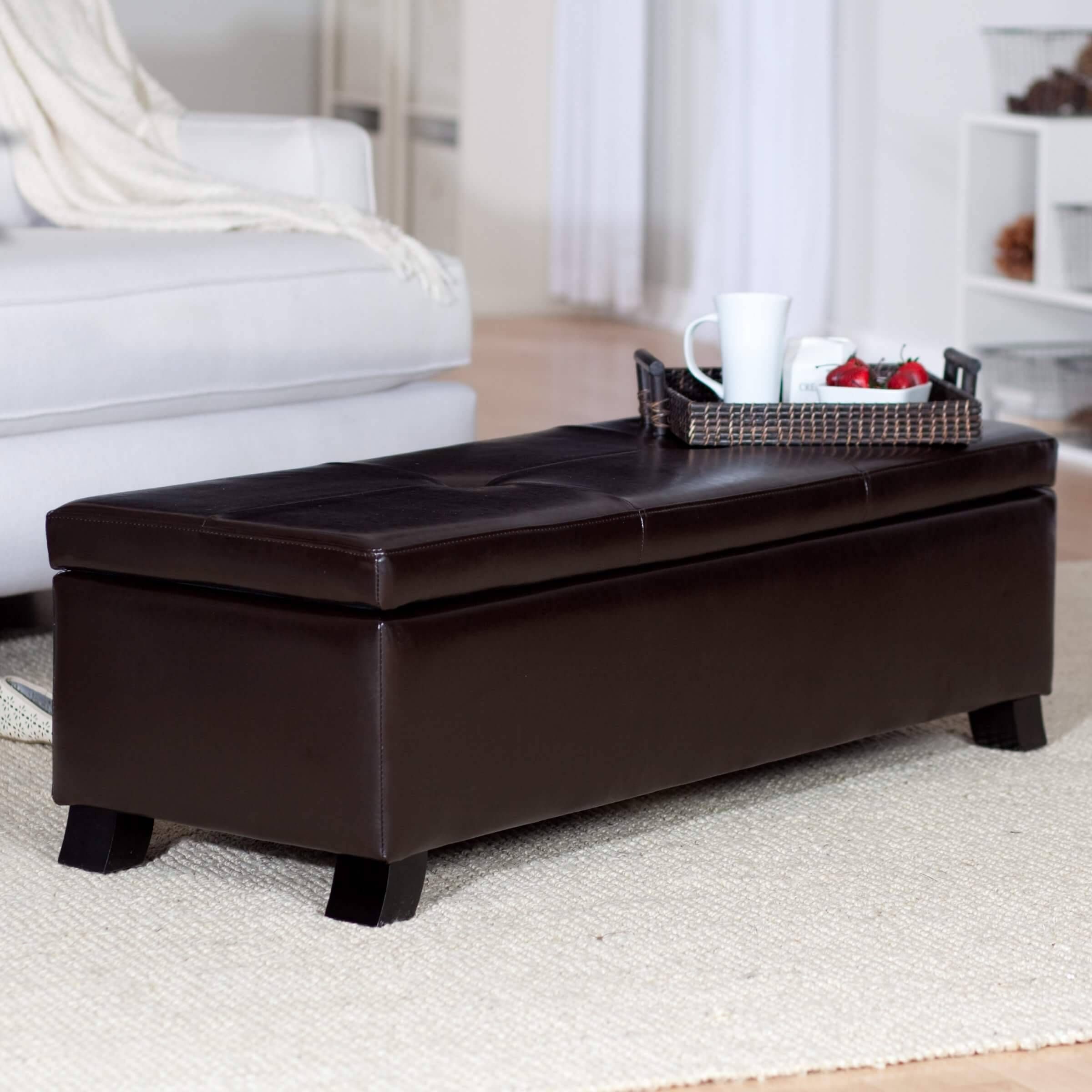 36 Top Brown Leather Ottoman Coffee Tables Intended For Brown Leather Ottoman Coffee Tables With Storages (View 2 of 30)