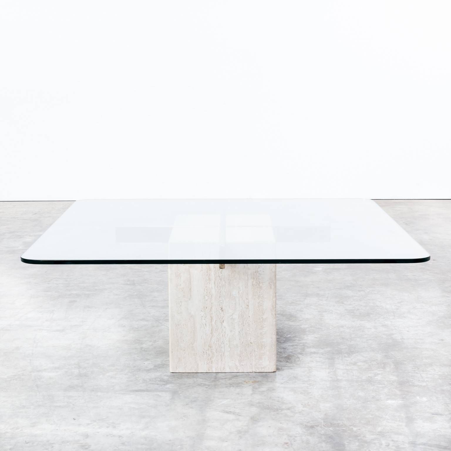 70s Artedi Italian Travertine Base, Glass Top Coffee Table | Barbmama With Retro Glass Top Coffee Tables (View 29 of 30)