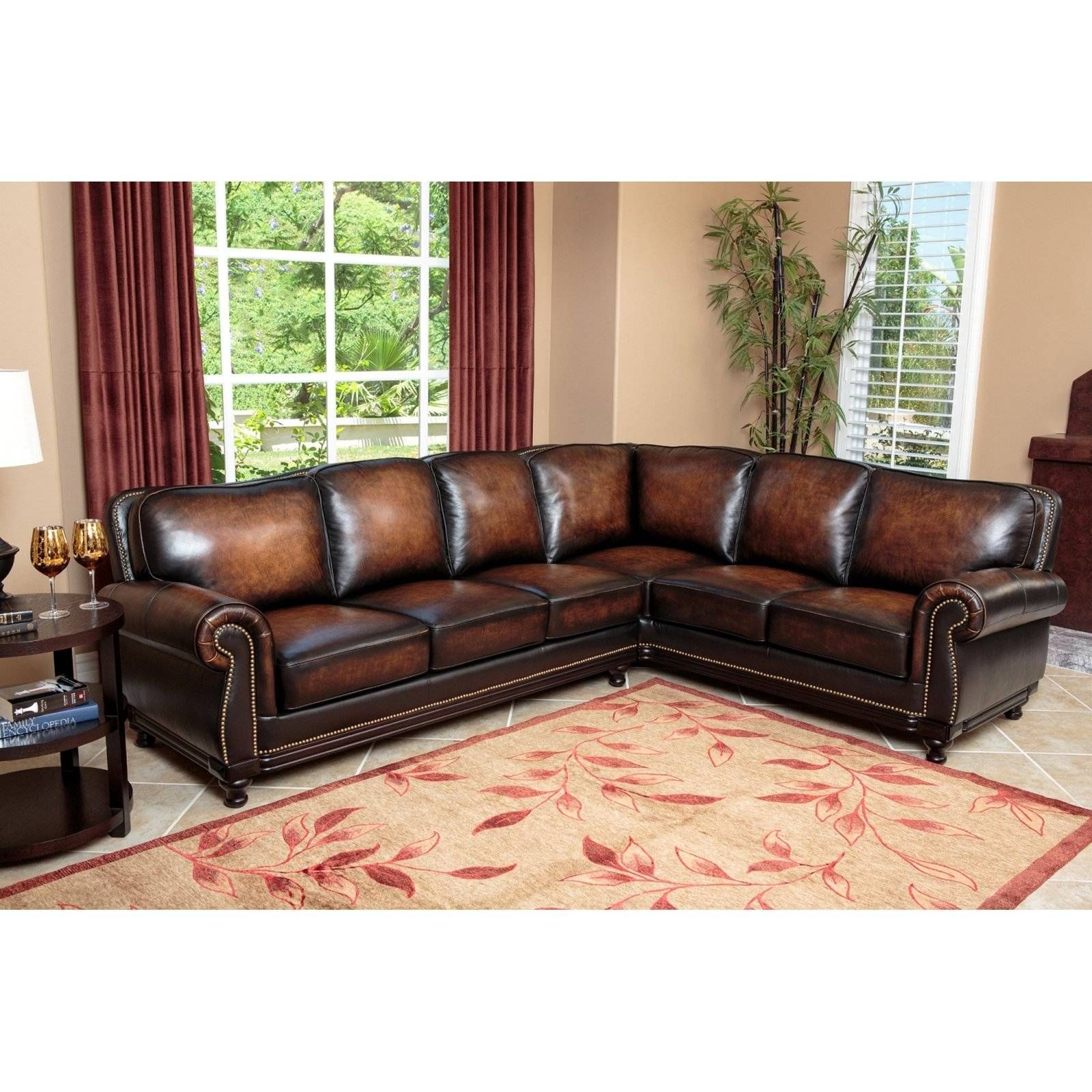 Abbyson Nizza Hand Rubbed Leather Sectional Sofa – Brown | Hayneedle Within Abbyson Sectional Sofa (View 8 of 30)