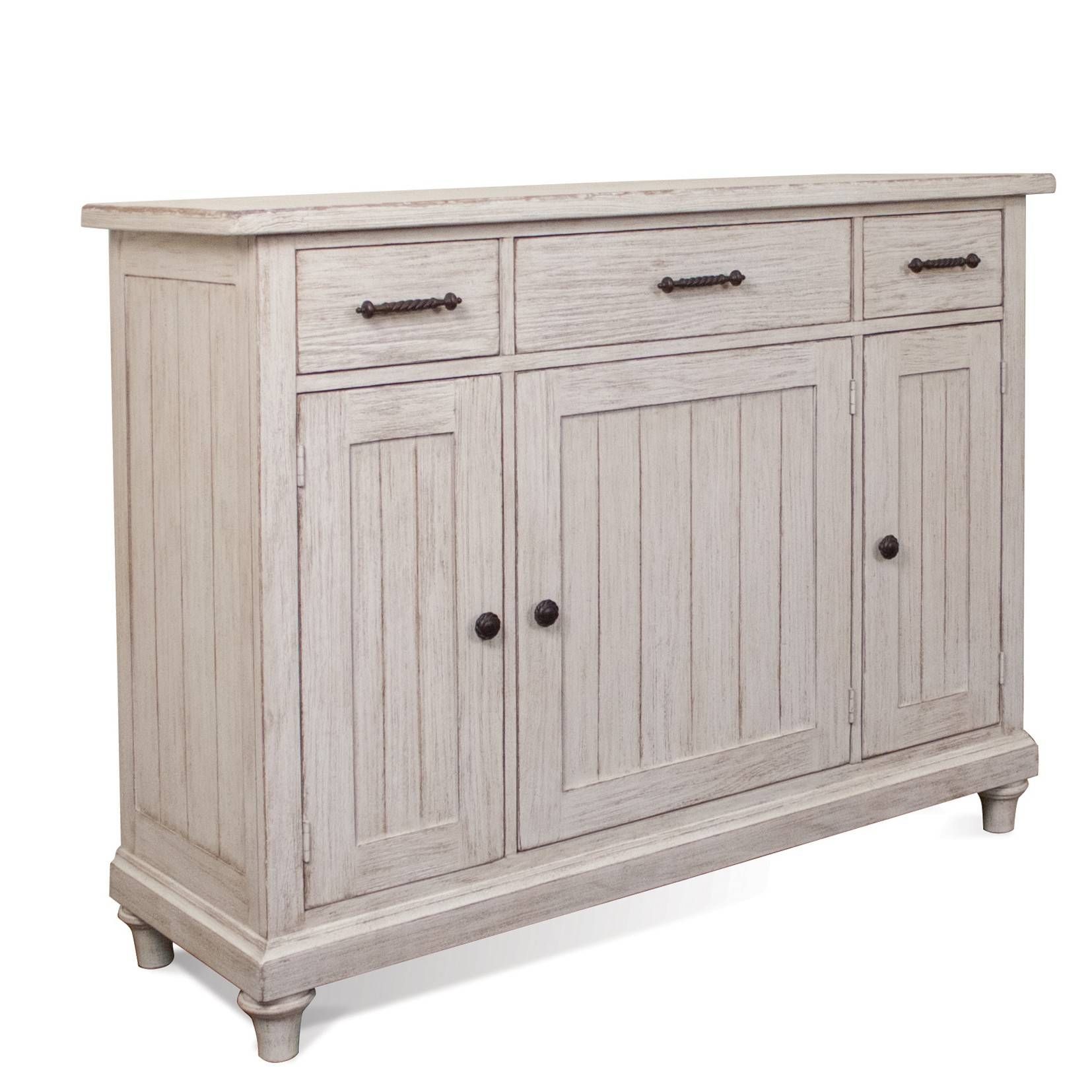 Aberdeen Wood Sideboard Server In Weathered Worn White Intended For White Sideboard Furniture (View 8 of 30)
