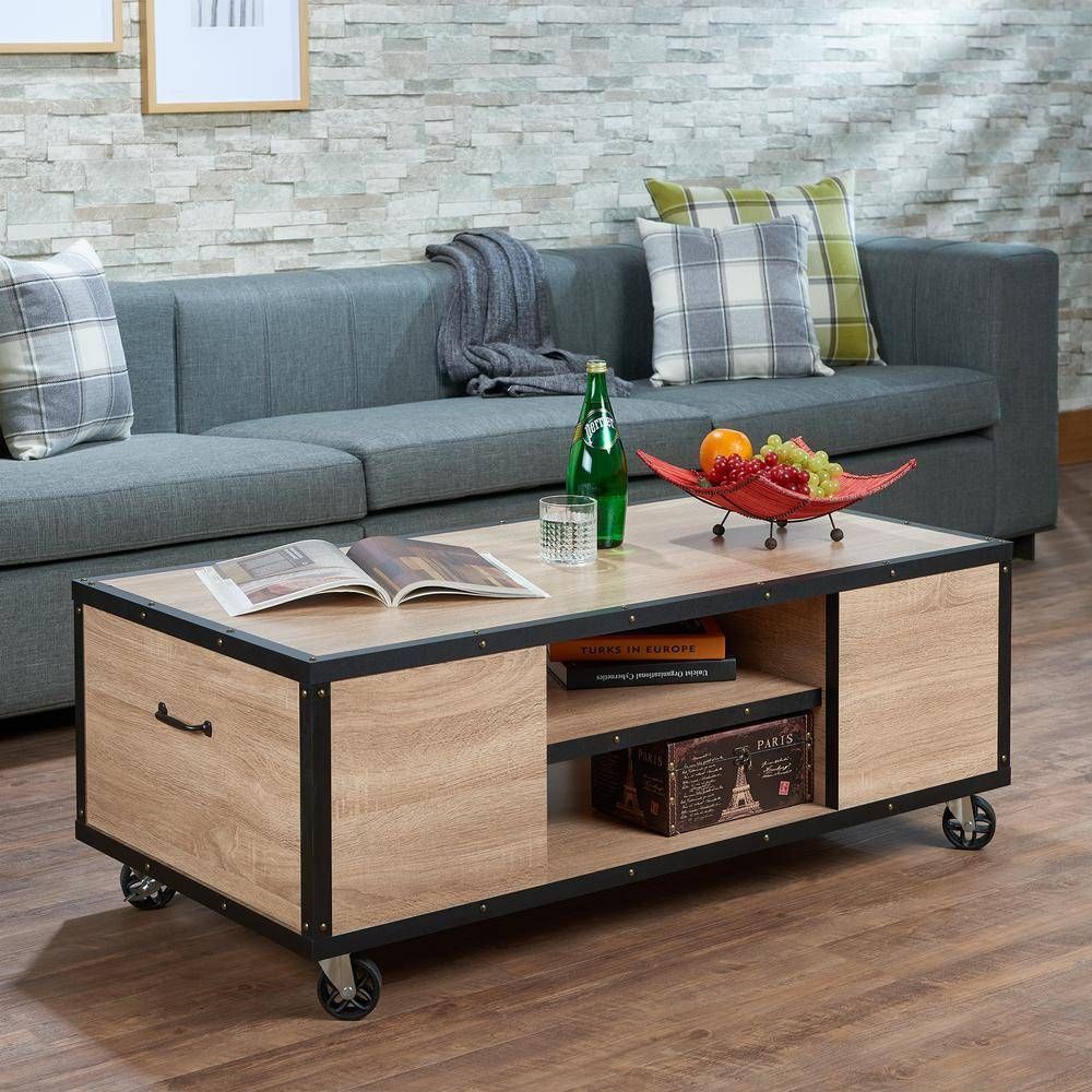 Acme Furniture Bemis Weathered Light Oak Mobile Storage Coffee For Cd Storage Coffee Tables To Copy At Home (View 9 of 30)