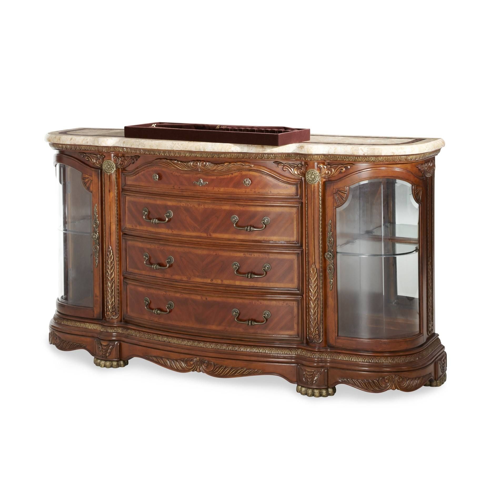 Aico Michael Amini Cortina Sideboard And Mirror In Honey Walnut For Venetian Sideboard Mirrors (View 13 of 25)