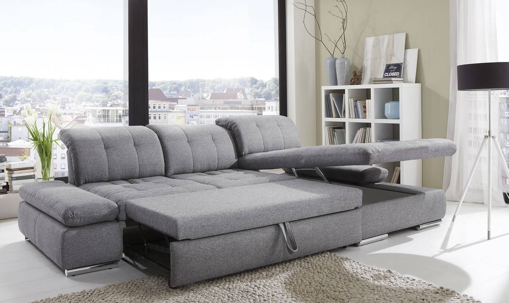 Alpine Sectional Sleeper Sofa, Right Arm Chaise Facing, Black Regarding White Fabric Sofas (View 26 of 30)