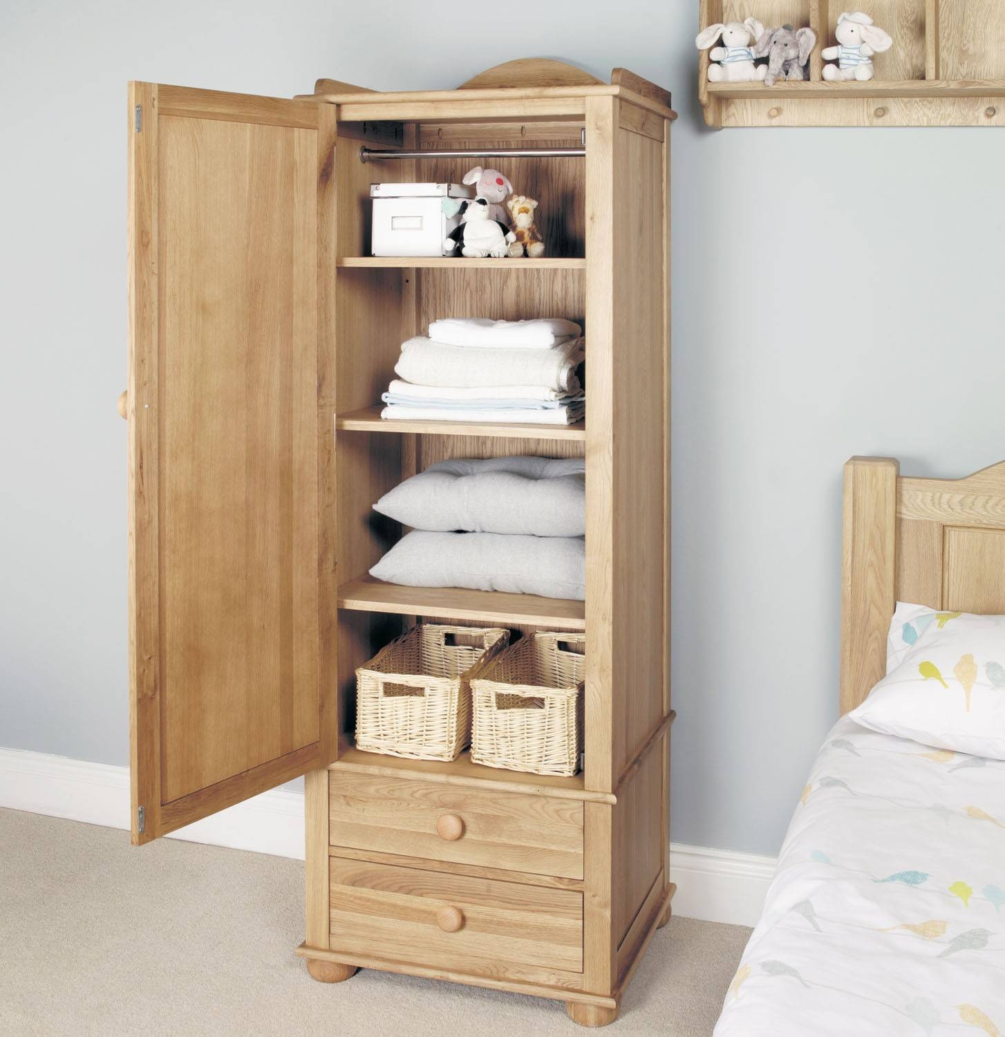 Amelie Oak Childrens Single Wardrobe – Amelie Oak Children's Within Single Wardrobe With Drawers And Shelves (Photo 1 of 30)