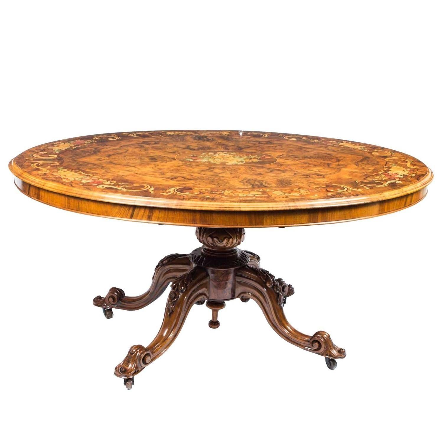 Antique Burr Walnut Marquetry Oval Loo Table, Circa 1860 At 1stdibs In Oval Walnut Coffee Tables (Photo 16 of 30)