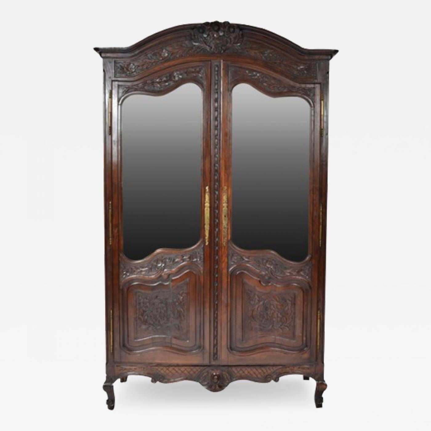 Antique French Provincial Oak Louis Xv Mirrored Door Armoire Wardrobe Inside Antique Style Wardrobes (View 14 of 15)
