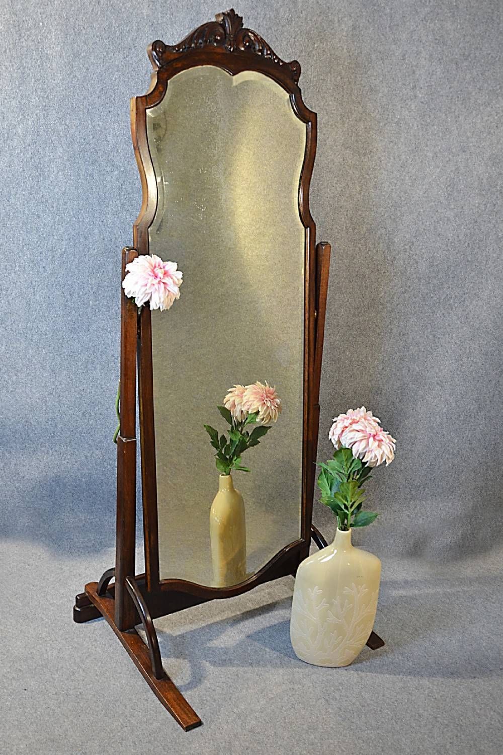 Antique Mirror Cheval Large Vanity Full Length Dressing English Throughout Full Length Vintage Mirrors (Photo 4 of 25)