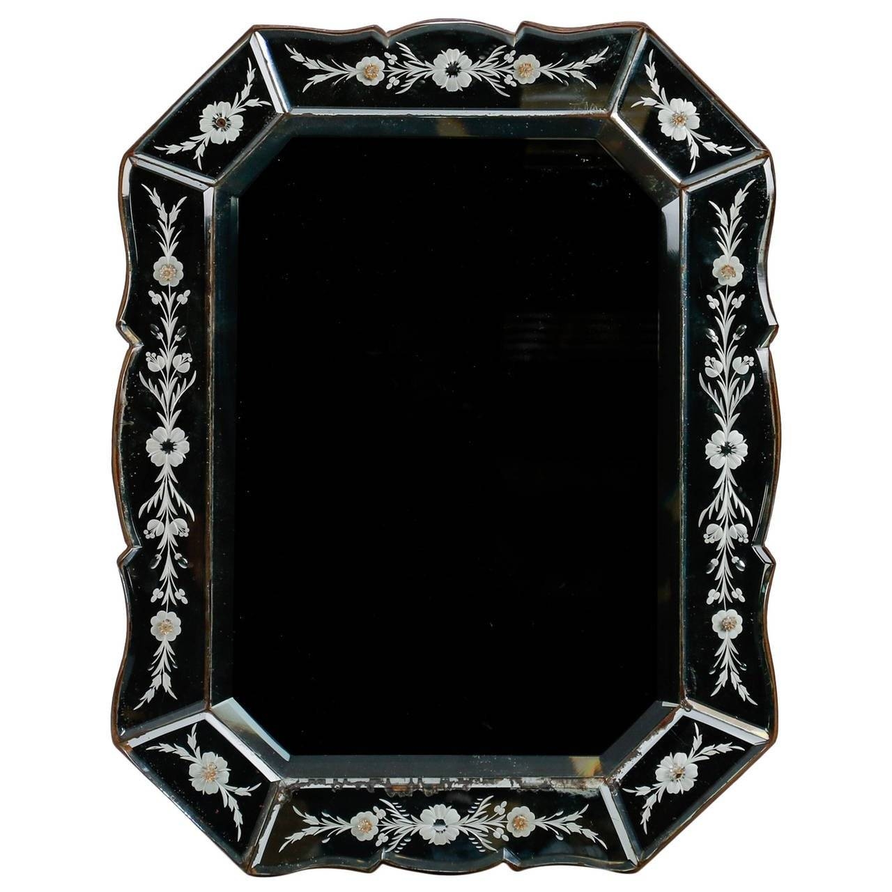 Art Deco Venetian Mirror With Eight Sided Etched Frame For Sale At Throughout Art Deco Venetian Mirrors (Photo 1 of 25)