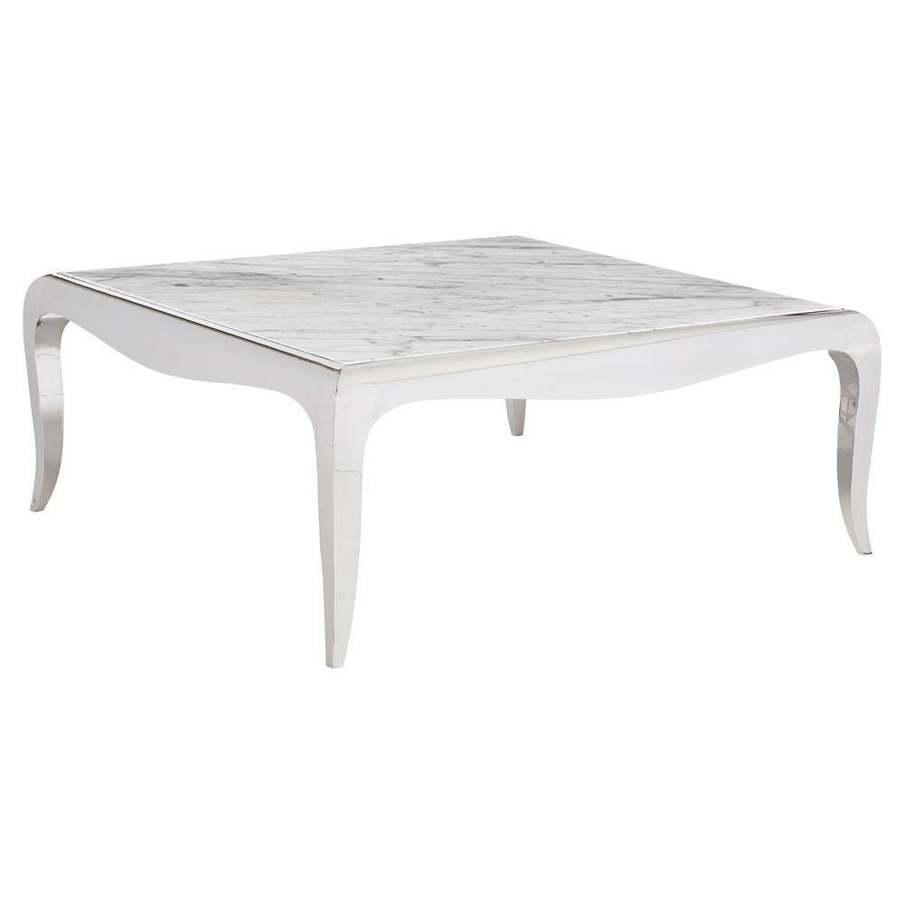 Auretta Polished Silver White Marble Square Coffee Table | Kathy Inside White Square Coffee Table (View 28 of 30)