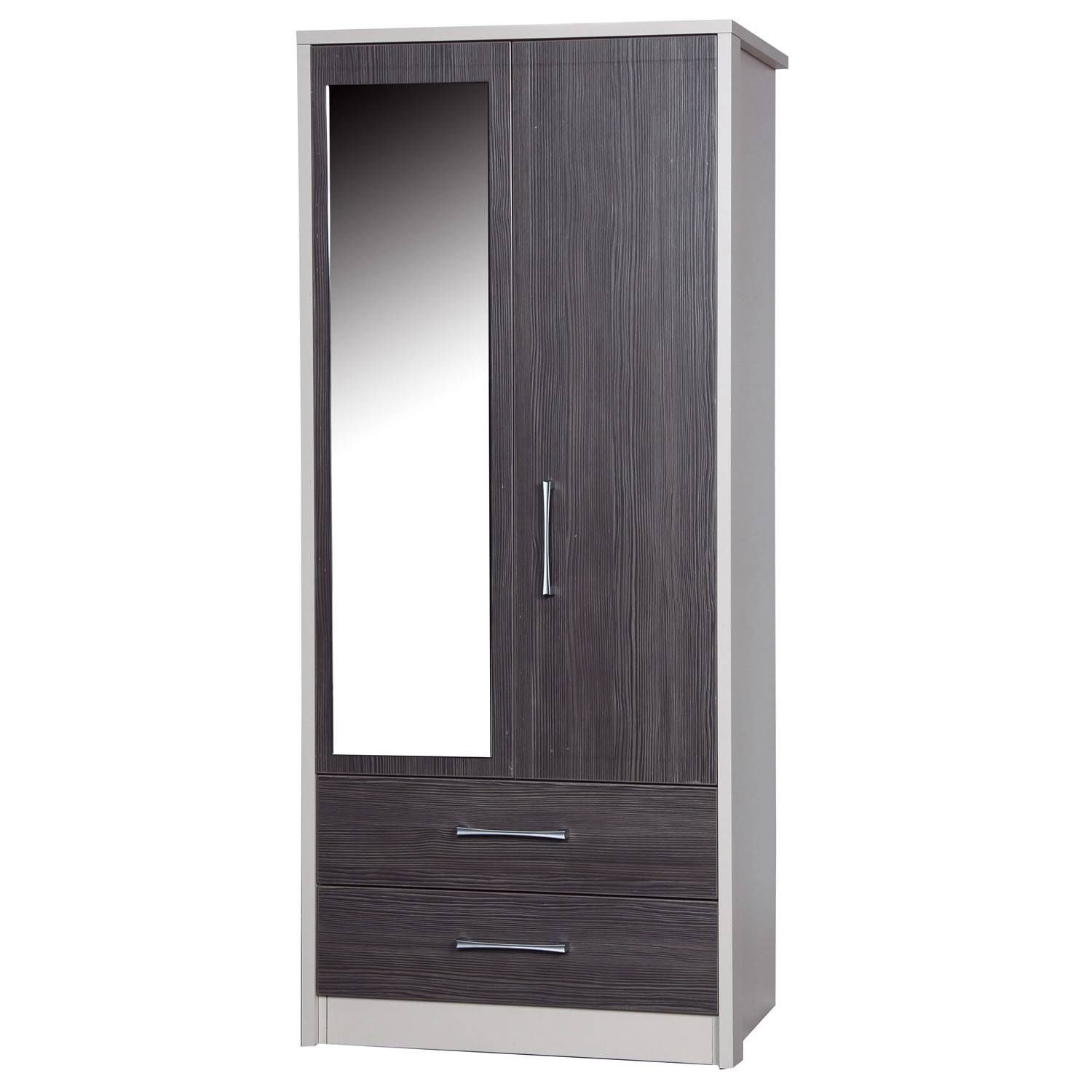 Avola Grey 2 Door 2 Drawer Combi Wardrobe With Mirror – Next Day Intended For White Wardrobes With Drawers And Mirror (View 10 of 15)