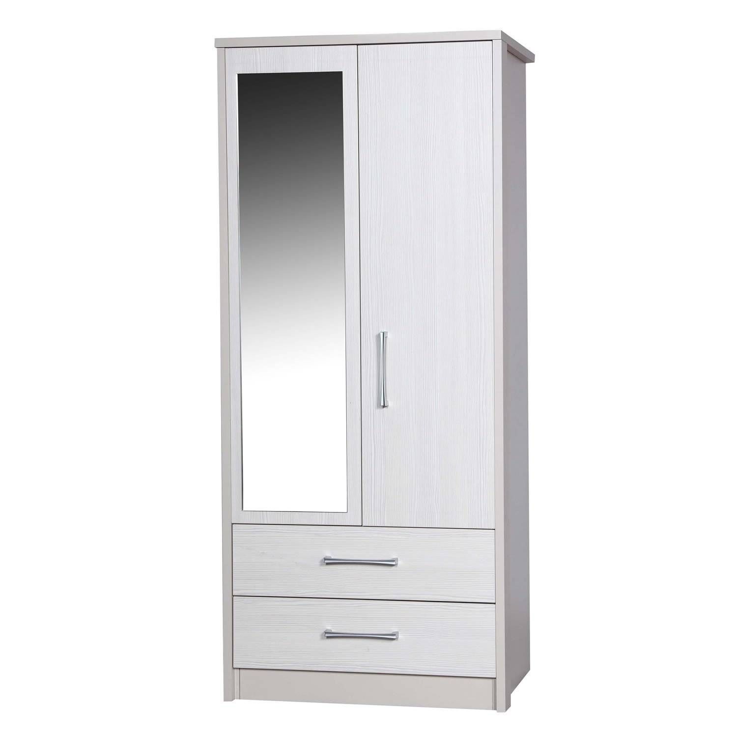 Avola White 2 Door 2 Drawer Combi Wardrobe With Mirror – Next Day Within Combi Wardrobes (View 6 of 15)