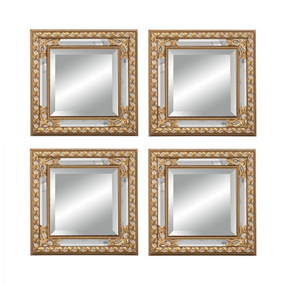 Barge Set Of Four Gold Gilded Mirrors, Beveled Mirror Glass For Gilded Mirrors (Photo 7 of 25)