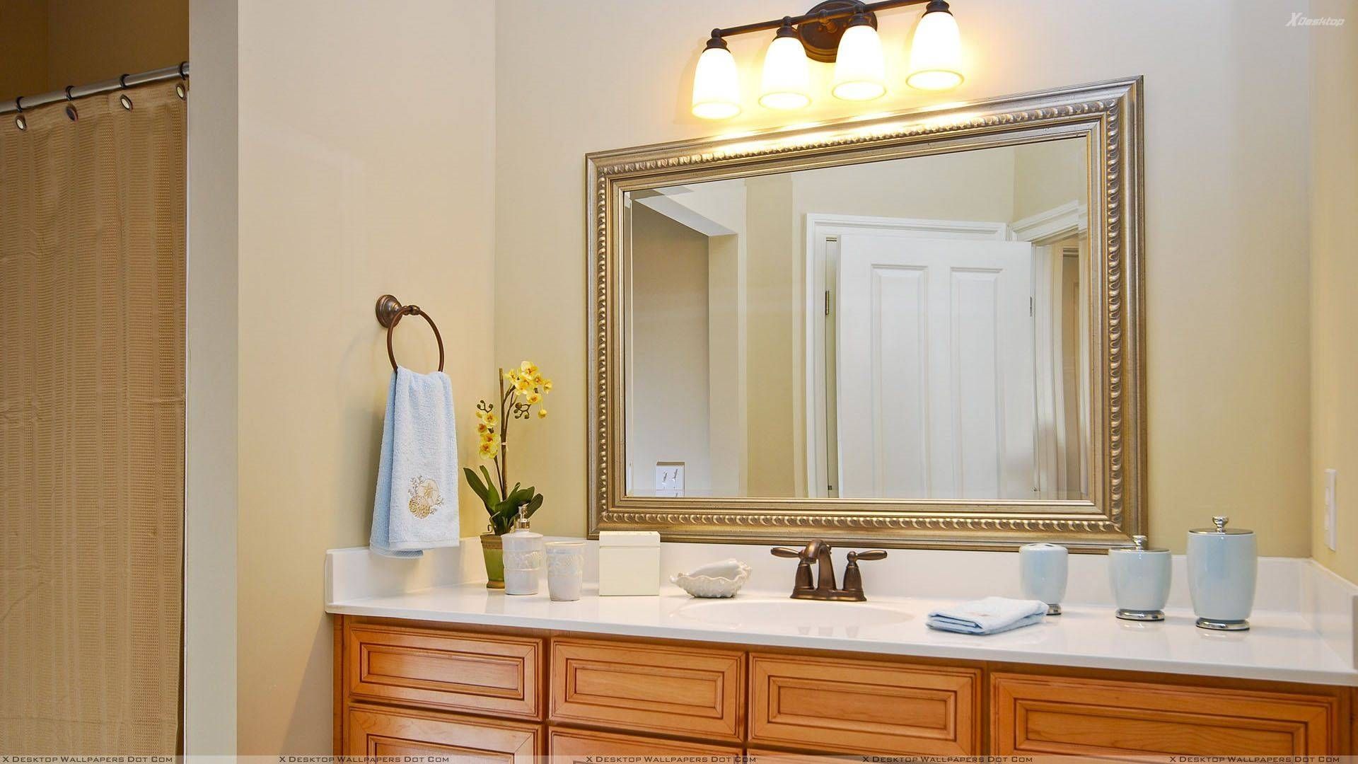 Bathroom Fabric Towel Brown Fabric Towel White Ceramic Sink Inside Ornate Bathroom Mirrors (Photo 25 of 25)