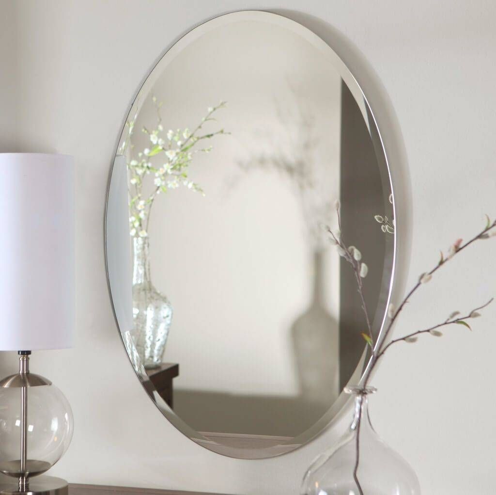 Bathroom: Frameless Beveled Oval Bathroom Mirror – Oval Bathroom Within Beveled Edge Oval Mirrors (Photo 6 of 25)