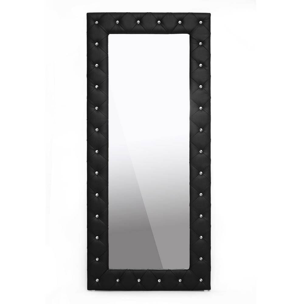 Baxton Studio Stella 71 In. H X 31 In. W Crystal Tufted Black Faux Pertaining To Black Faux Leather Mirrors (Photo 4 of 25)