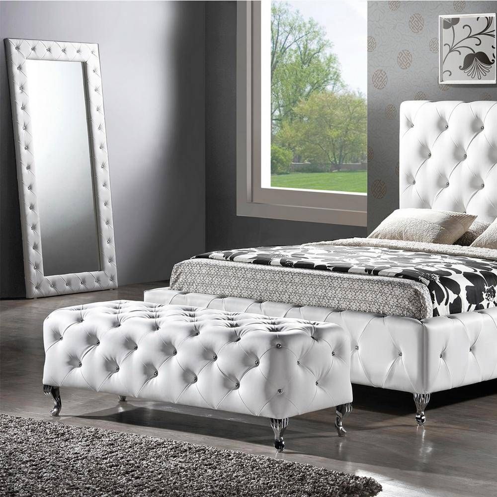 Baxton Studio Stella 71 In. H X 31 In. W Crystal Tufted White Faux Regarding Black Faux Leather Mirrors (Photo 7 of 25)