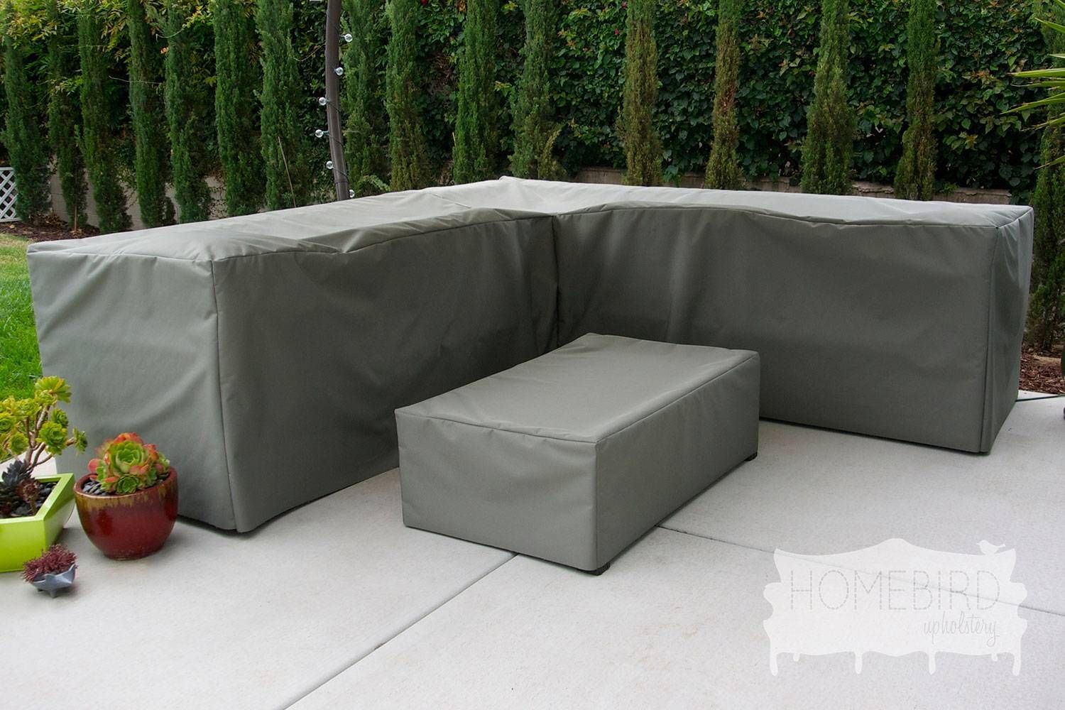 Beautiful Flowers In Pots On White Marble Under Waterproof Patio With Regard To Garden Sofa Covers (View 2 of 26)