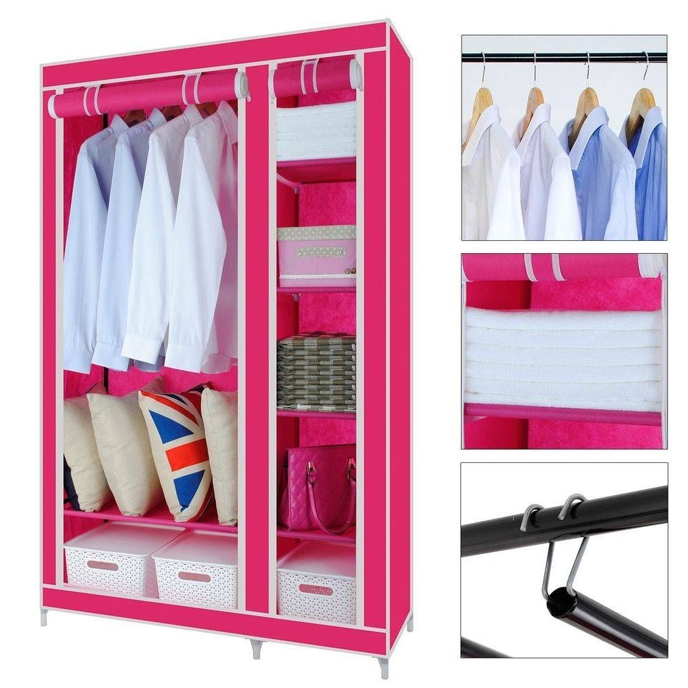 Bedroom Clothes With Double Canvas Wardrobes Rail Clothes Storage (Photo 30 of 30)