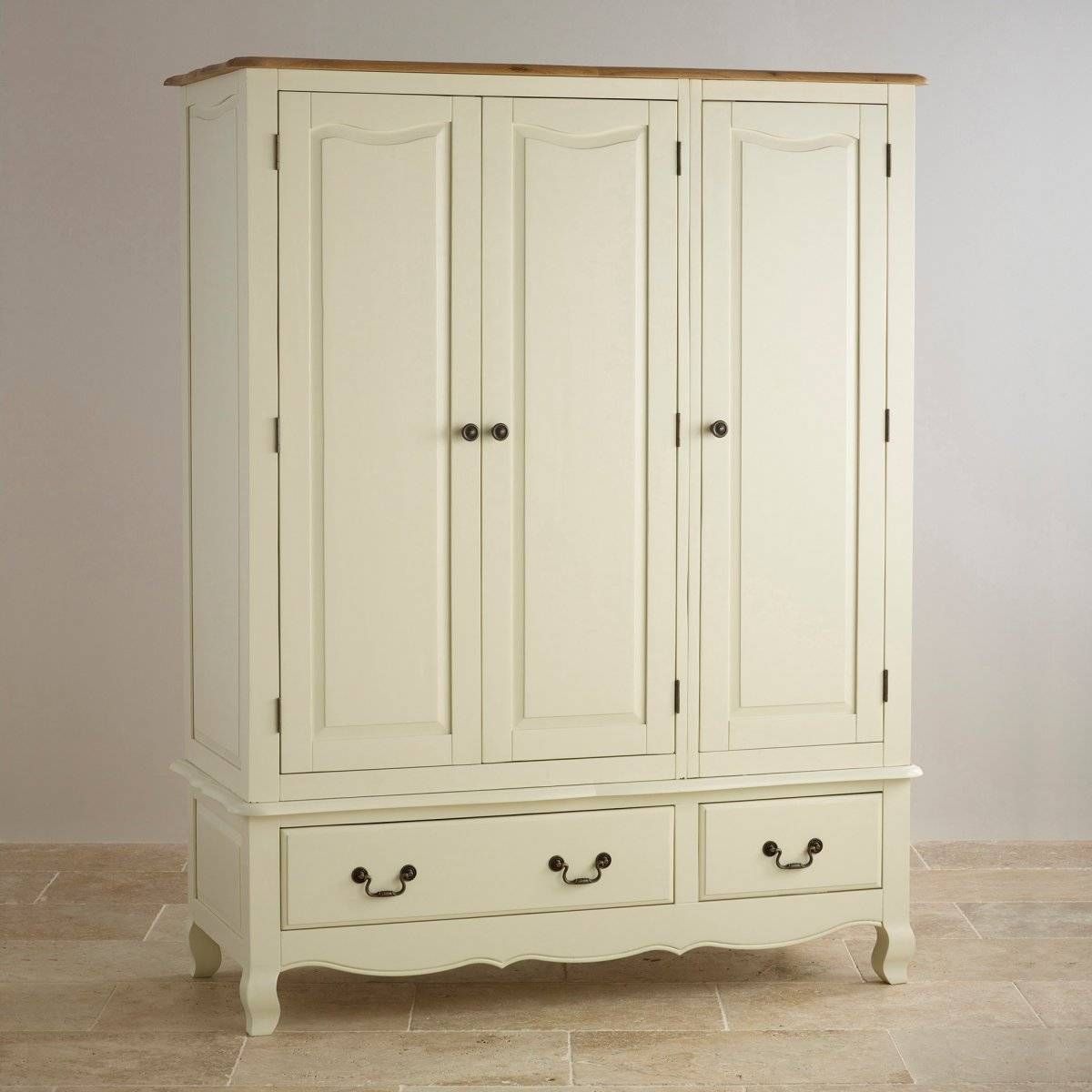 Bella Painted Triple Wardrobe In Brushed Oak | Oak Furniture Land Intended For Oak And White Wardrobes (View 12 of 15)