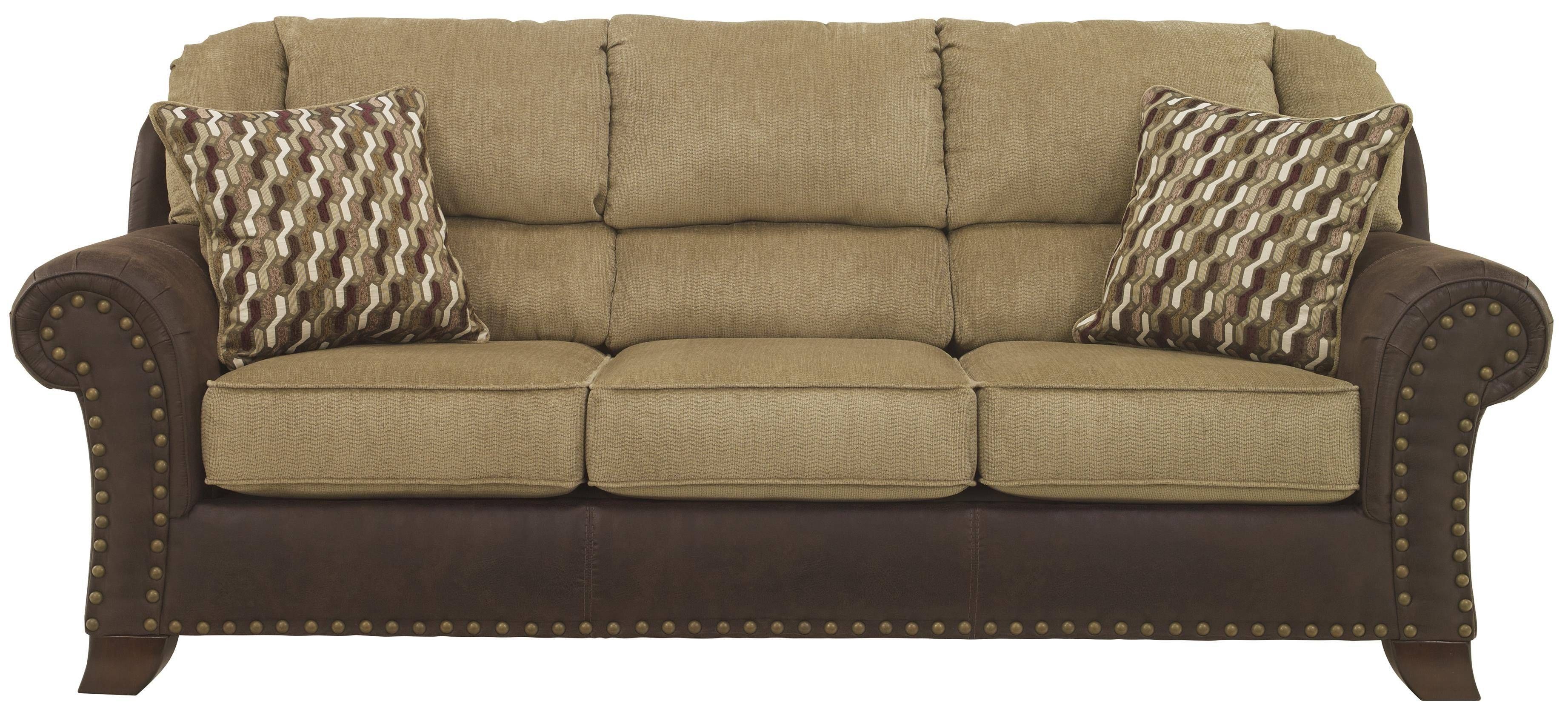 Benchcraft Vandive Two Tone Sofa With Chenille Fabric/faux Leather Throughout Two Tone Sofas (View 16 of 30)