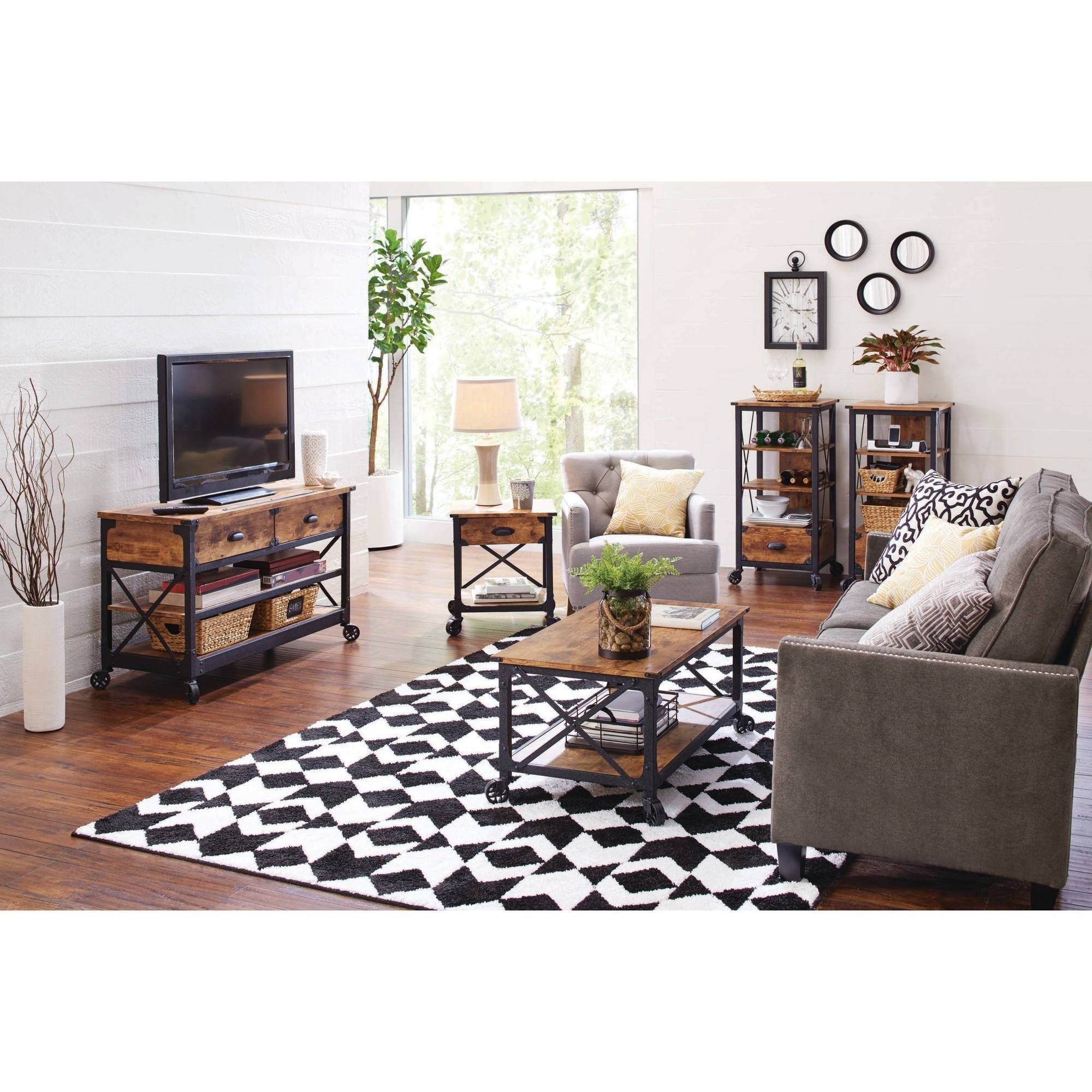 Better Homes And Gardens Rustic Country Antiqued Black/pine Panel Intended For Tv Stand Coffee Table Sets (View 28 of 30)
