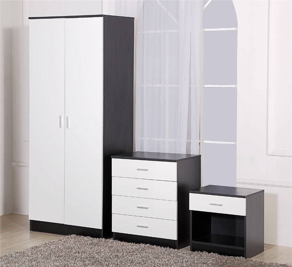 Black And White High Gloss Wardrobe/4 Drawer Chest/bedside Cabinet For White Gloss Wardrobes Sets (View 3 of 15)