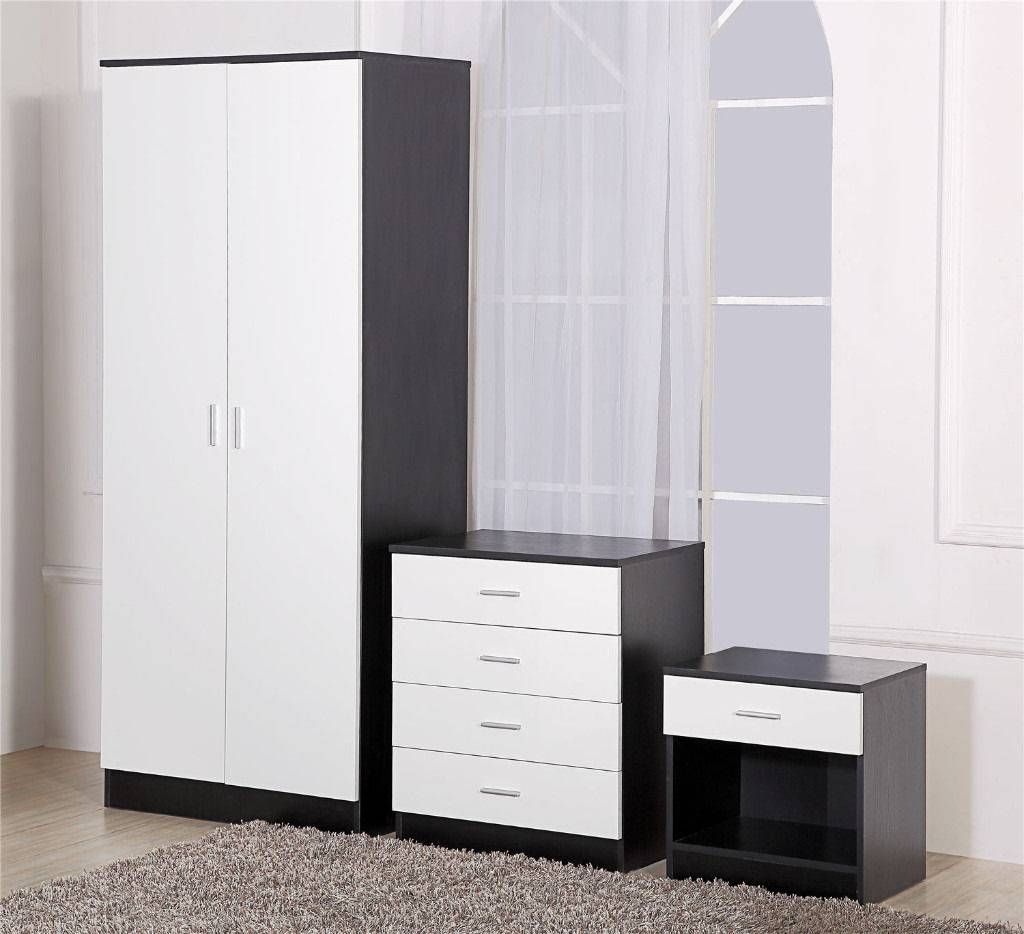 Black And White High Gloss Wardrobe/4 Drawer Chest/bedside Cabinet Pertaining To Black And White Wardrobes Set (Photo 1 of 15)