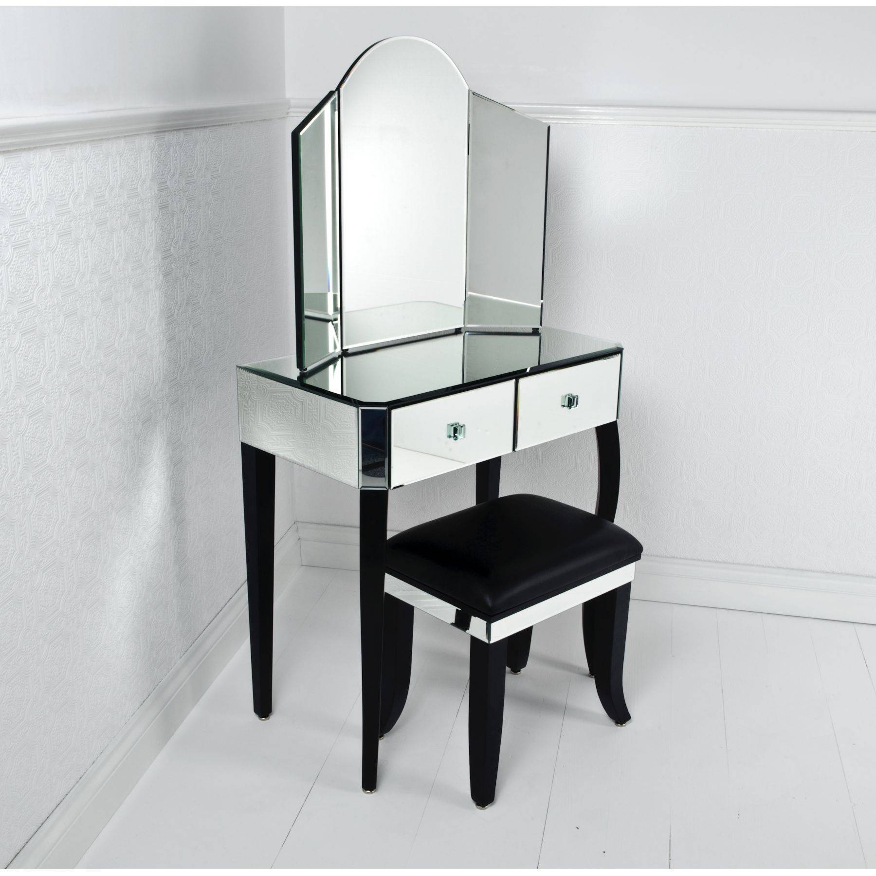 Black Dressing Table With Mirror And Stool | Creative Vanity Inside Black Dressing Mirrors (Photo 1 of 25)