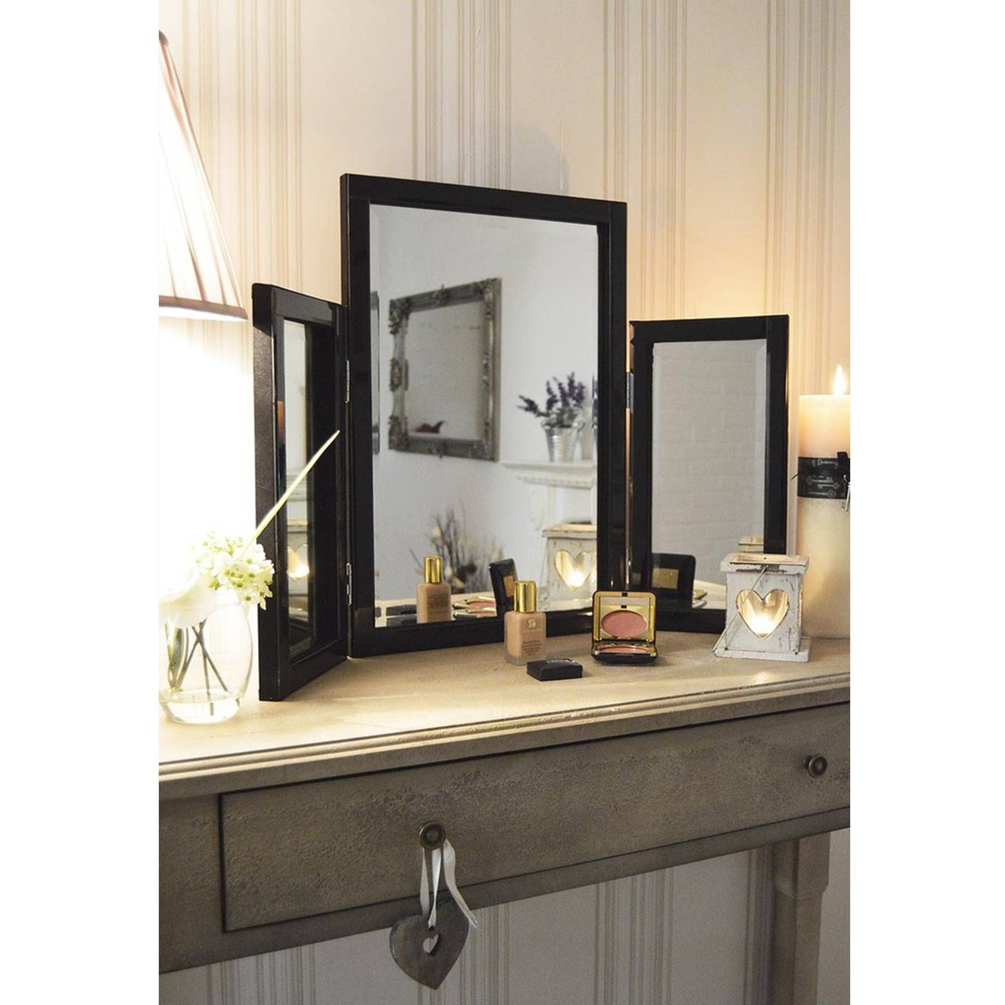 Black Glass Venetian Table Mirror | Decorative Glass Mirrors Within Venetian Table Mirrors (View 7 of 25)
